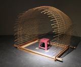 A bamboo hut whit seat and a 80 cm bamboo stick